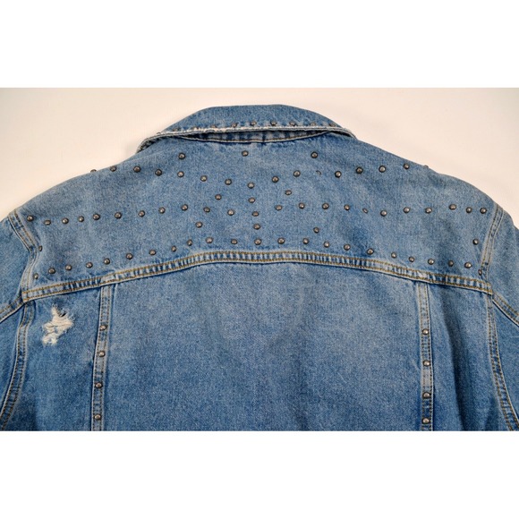 FREE PEOPLE Studded Original Denim Jean Distressed B/F Trucker Jacket Womens S‎ - Picture 16 of 16